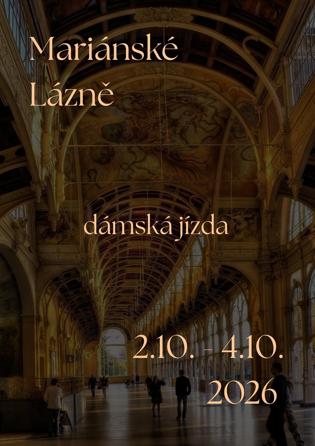 Titulní strana brožury Dámská jízda v Mariánských Lázních s termínem akce